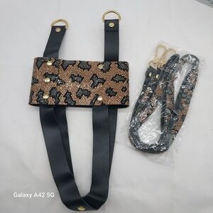 Jacqueline Kent Leopard Crystal Embellished Tumbler Bag Strap Accessory Gold